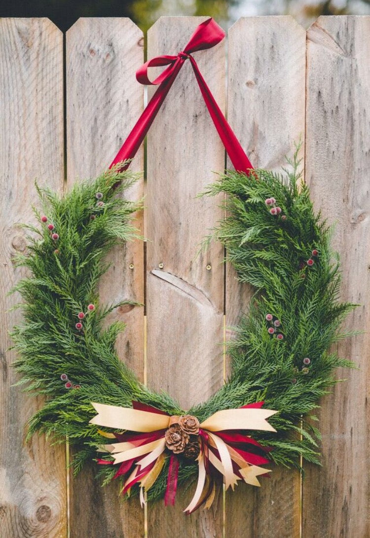 Burgundy & Gold Horseshoe Wreath - Fresh Greenery