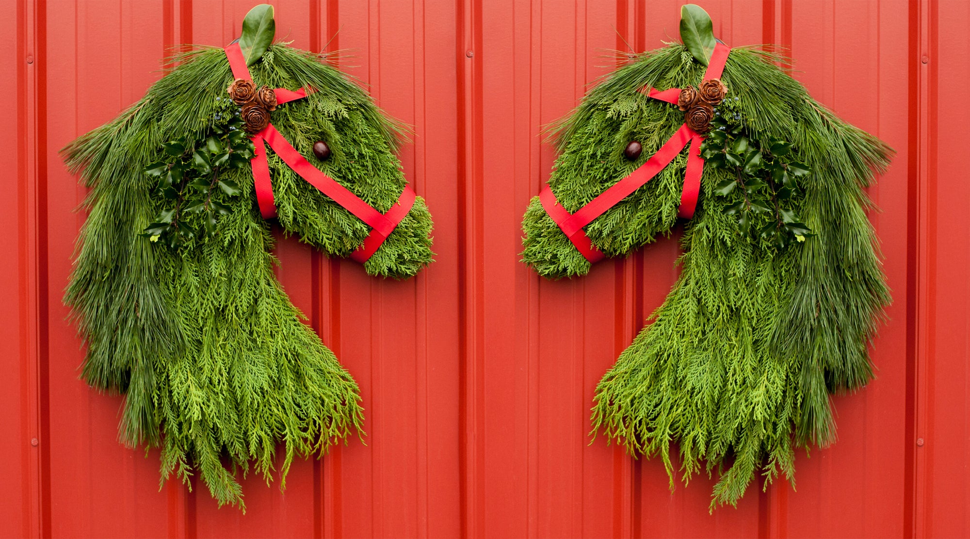 2 FACING - Real Pine & Cedar Horse Head Wreaths