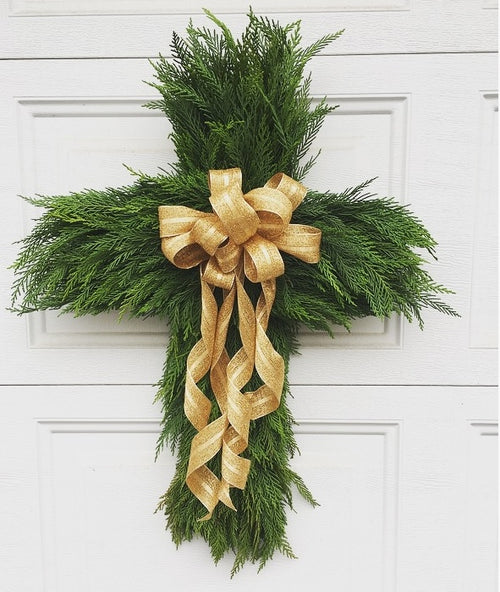 Christmas Cross Wreath - Fresh Greenery